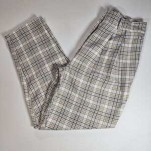 Nasty Gal Collection Womens Trouser Pants Sz 4 Tan Brown Plaid Pleated High Rise